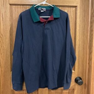 Vintage 90s JERZEES Rugby Shirt – Navy, Forest Green & Burgundy – Large